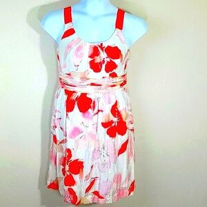 Sundress Loft white blush floral print shift MIDI Lined